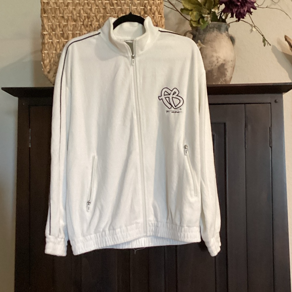 White Full-Zip Track Jacket with Chest Logo